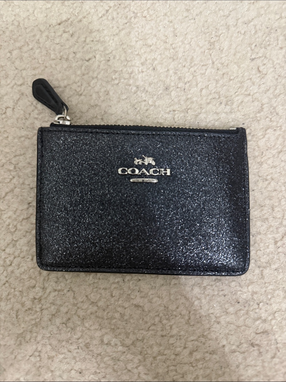 COACH Black Glitter Zip Card Holder
